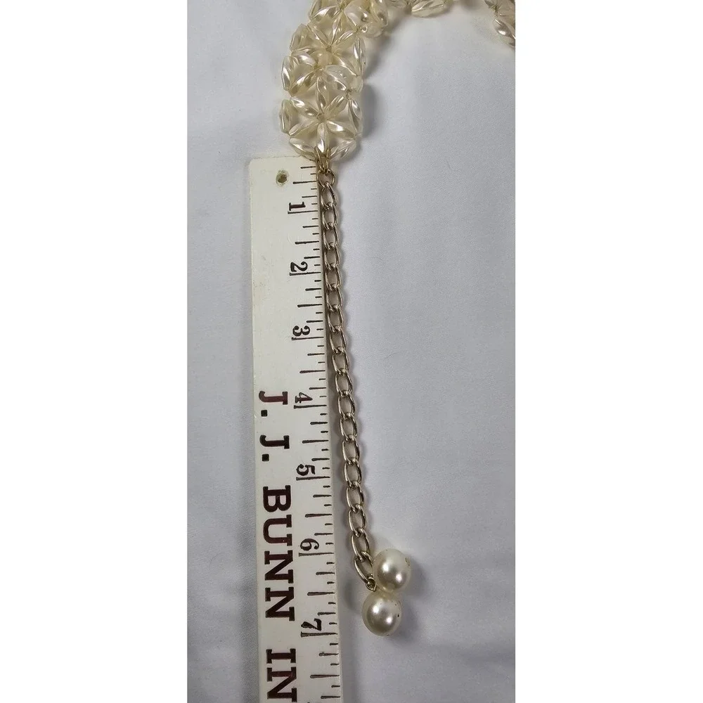 Vintage Faux Pearl Floral‎ Link Belt Gold Chain Adjustable Retro Glam Chic 26